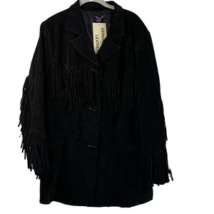 ROAMAN’s women Black Leather Fringe Jacket 24W